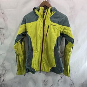 Columbia Rain Jacket Womens Small Green Neon Pit Zips Coat Shell Omni Wick Evap